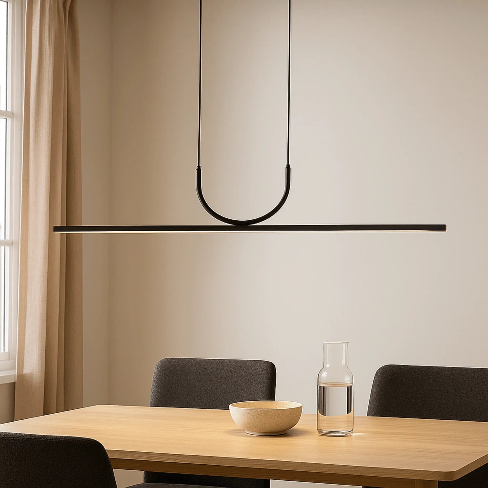 NOXEN – Minimalist Black LED Pendant Light for Dining Room, Kitchen Island and Living Room